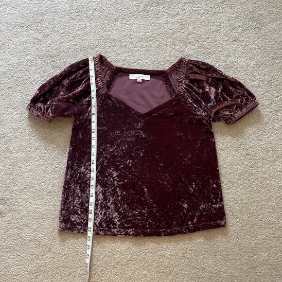 Loft Womens Crushed Velvet Sweetheart Neck Puff Sleeve Blouse Size XS Maroon - Picture 6 of 6